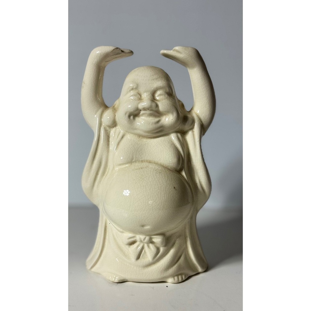 Benihana Tiki Mug Hotei Lucky Buddha Cream Ceramic Cocktail Glass Japan Vintage